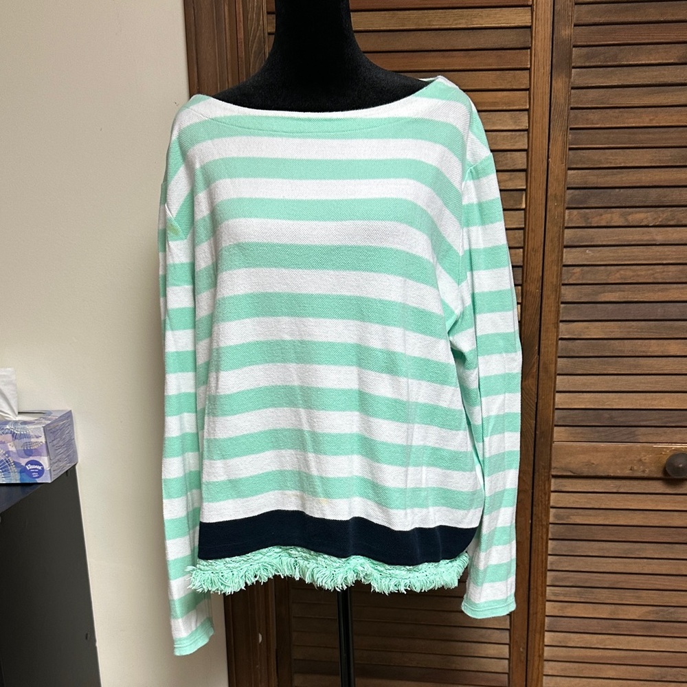 crown & ivy Mint and White Striped Sweater Top